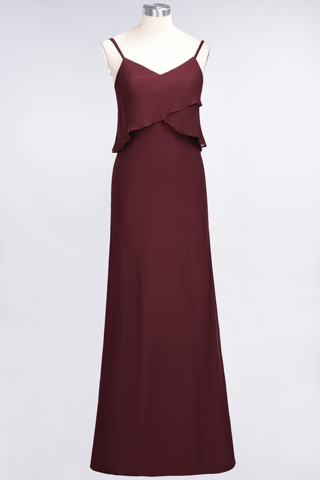 27prom Affordable Spaghetti-Straps V-Neck Burgundy Chiffon Bridesmaid Dresses-27prom
