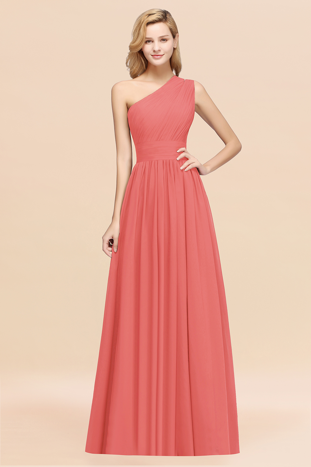 27prom Stylish One-shoulder Sleeveless Long Junior Bridesmaid Dresses Affordable-27prom