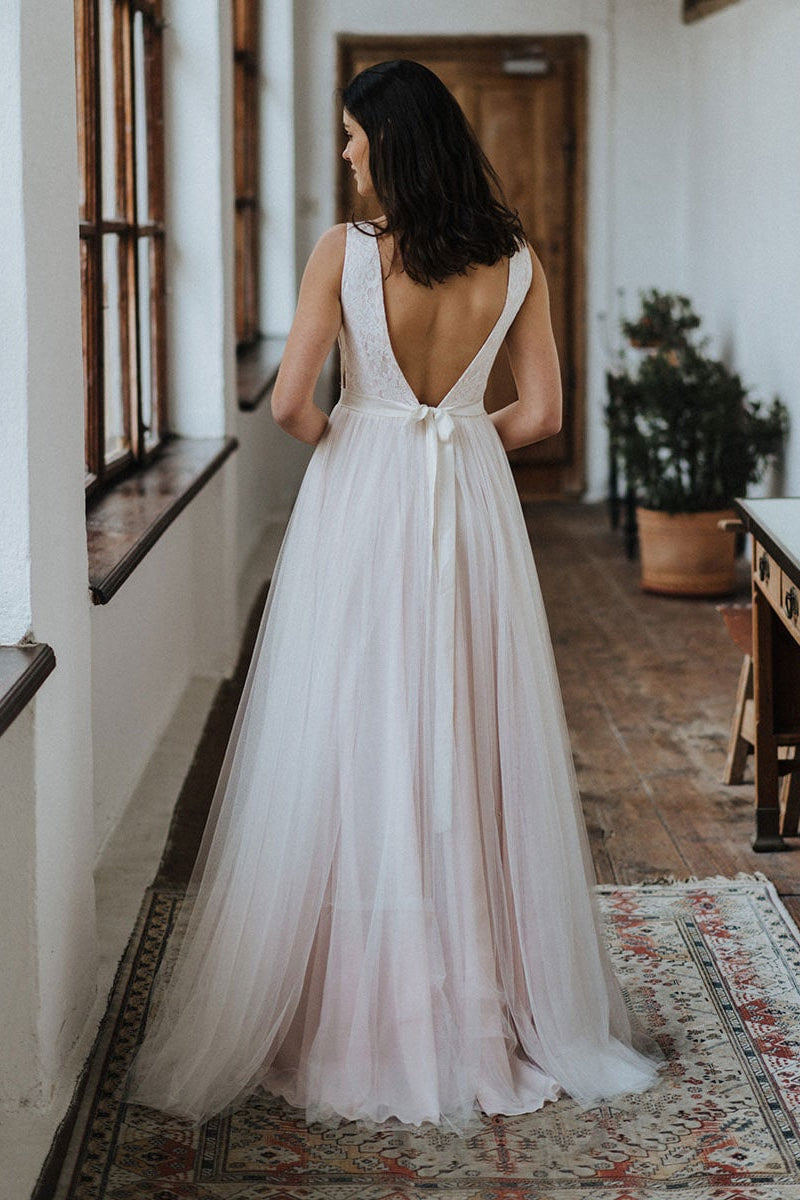 Open Back Lace Beach Wedding Dress