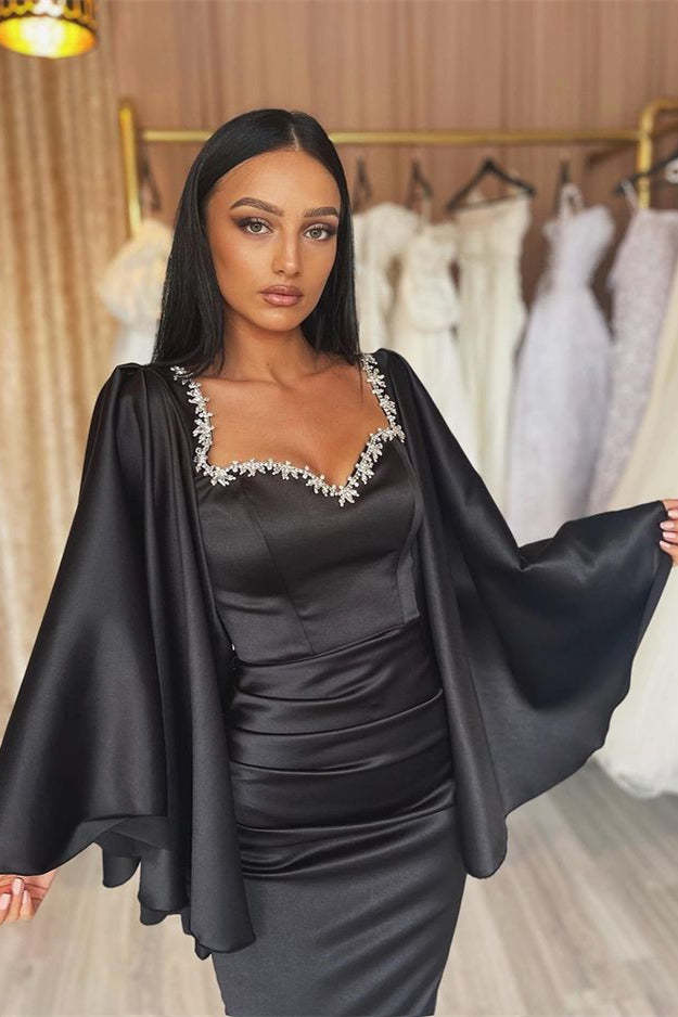 Gorgeous Black Long Sleeves Applique Pleated Evening Dress