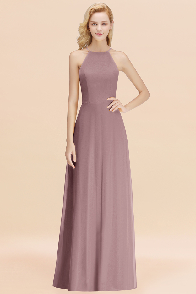 27prom Modest High-Neck Yellow Chiffon Affordable Bridesmaid Dresses Online-27prom