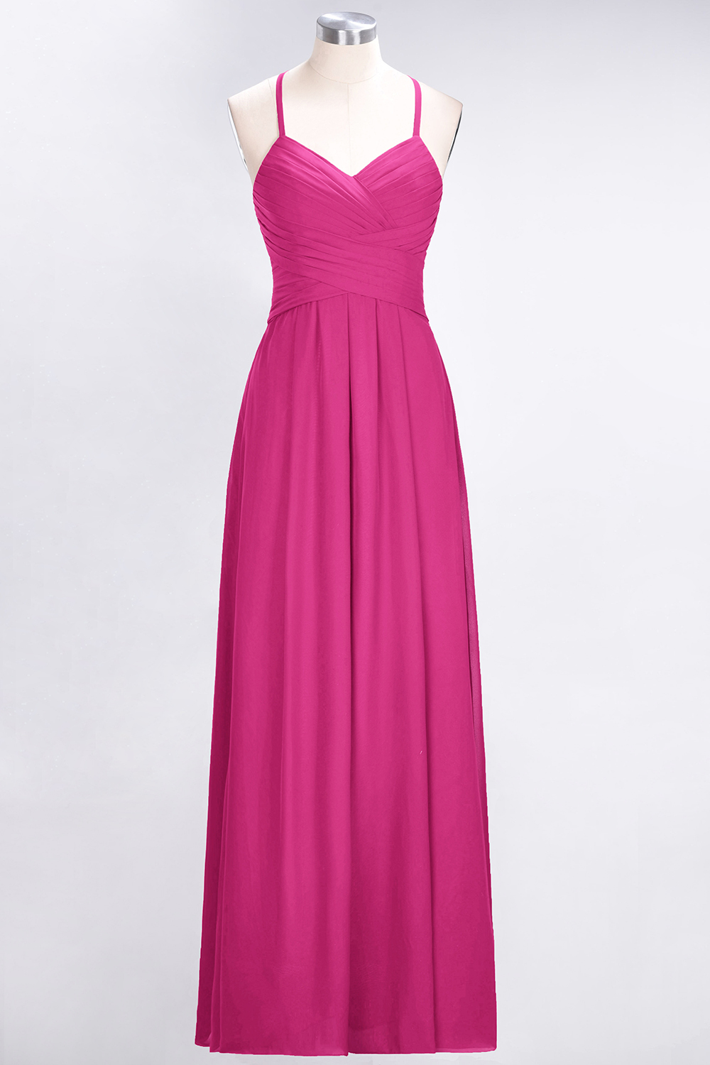 27prom Affordable Spaghetti Straps V-Neck Burgundy Chiffon Bridesmaid Dress with Keyhole Back-27prom