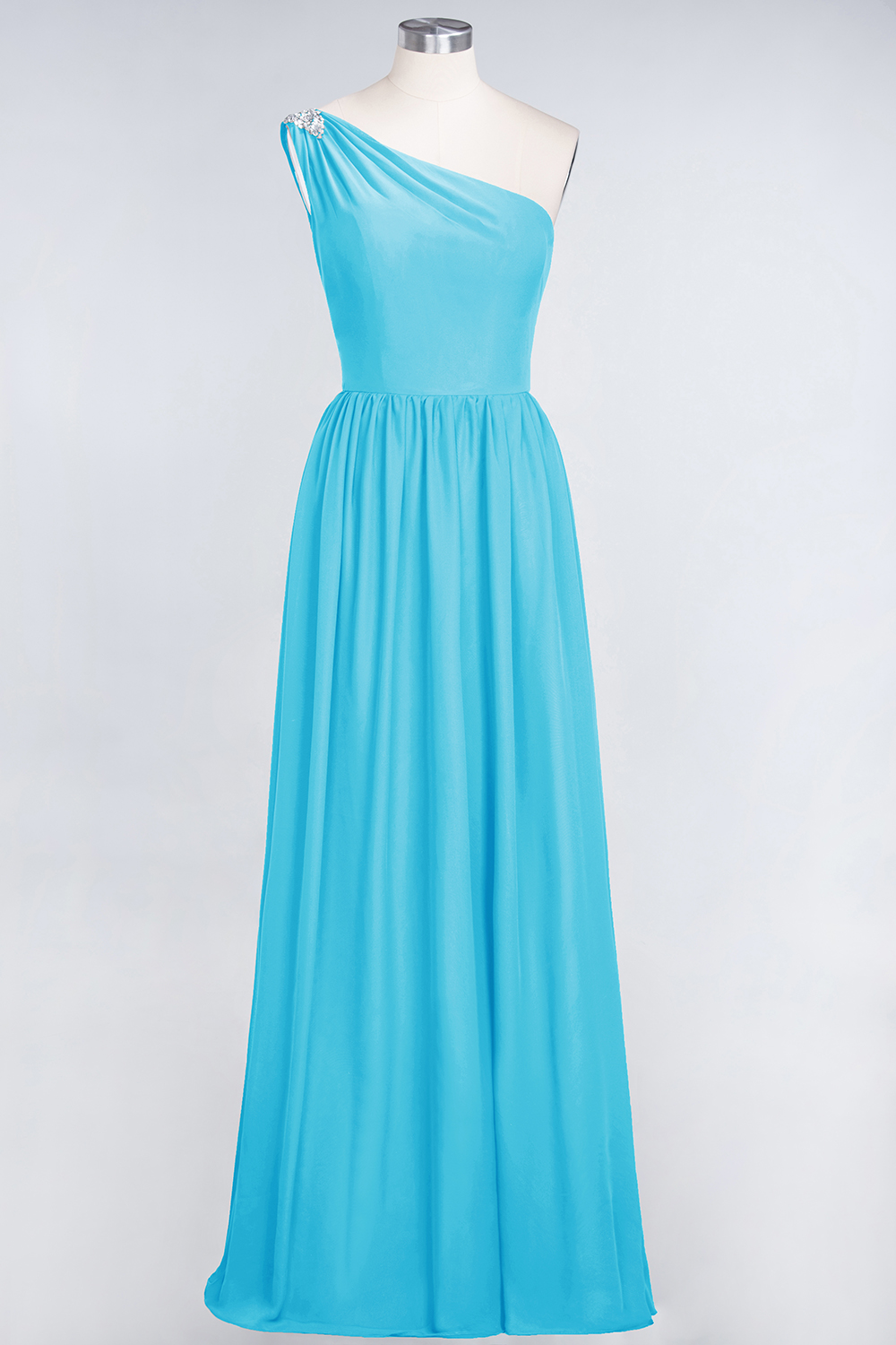 27prom Affordable Chiffon One-Shoulder Ruffle Bridesmaid Dress with Beadings-27prom