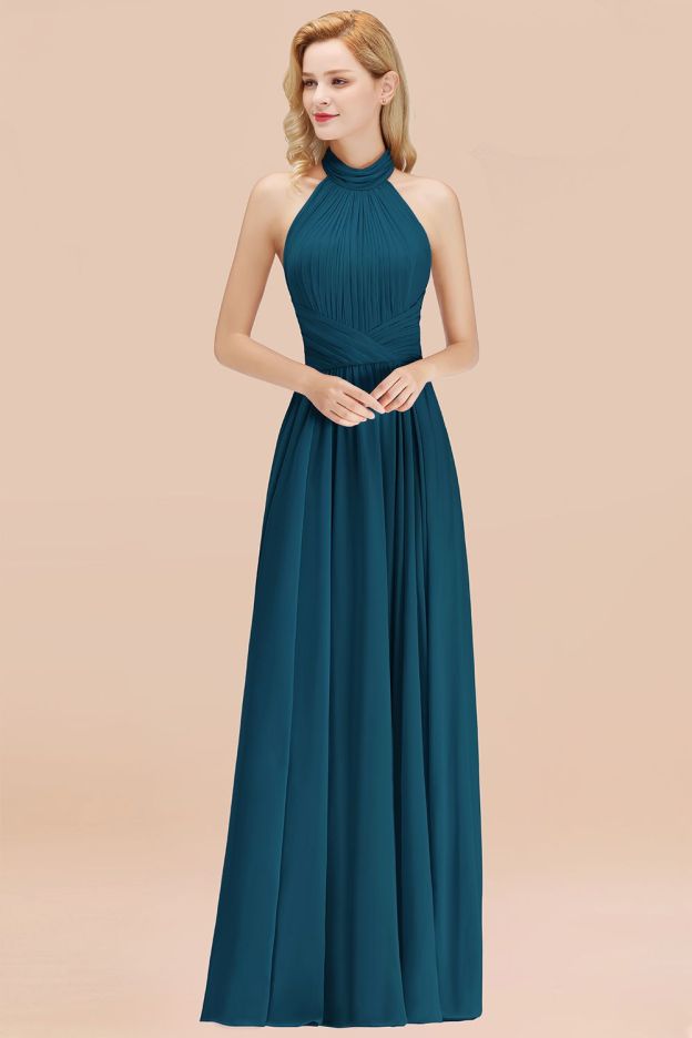 27prom Gorgeous High-Neck Halter Backless Bridesmaid Dress Dusty Rose Chiffon Maid of Honor Dress-27prom