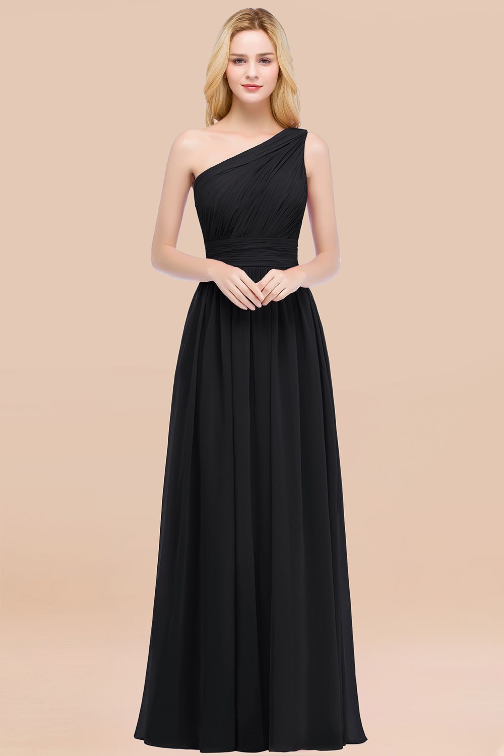 27prom Chic One-shoulder Sleeveless Burgundy Chiffon Bridesmaid Dresses Online-27prom