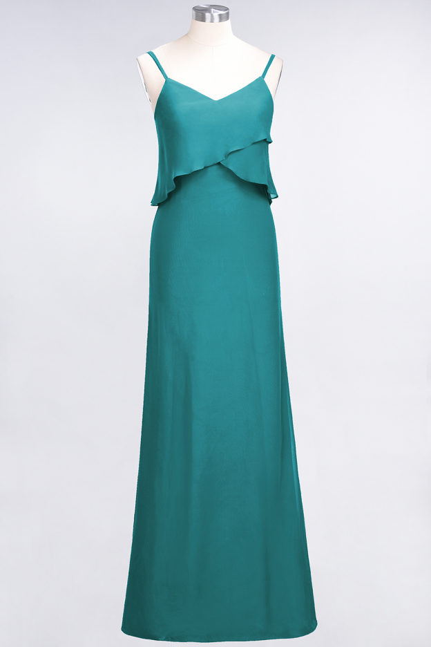 27prom Affordable Spaghetti-Straps V-Neck Burgundy Chiffon Bridesmaid Dresses-27prom