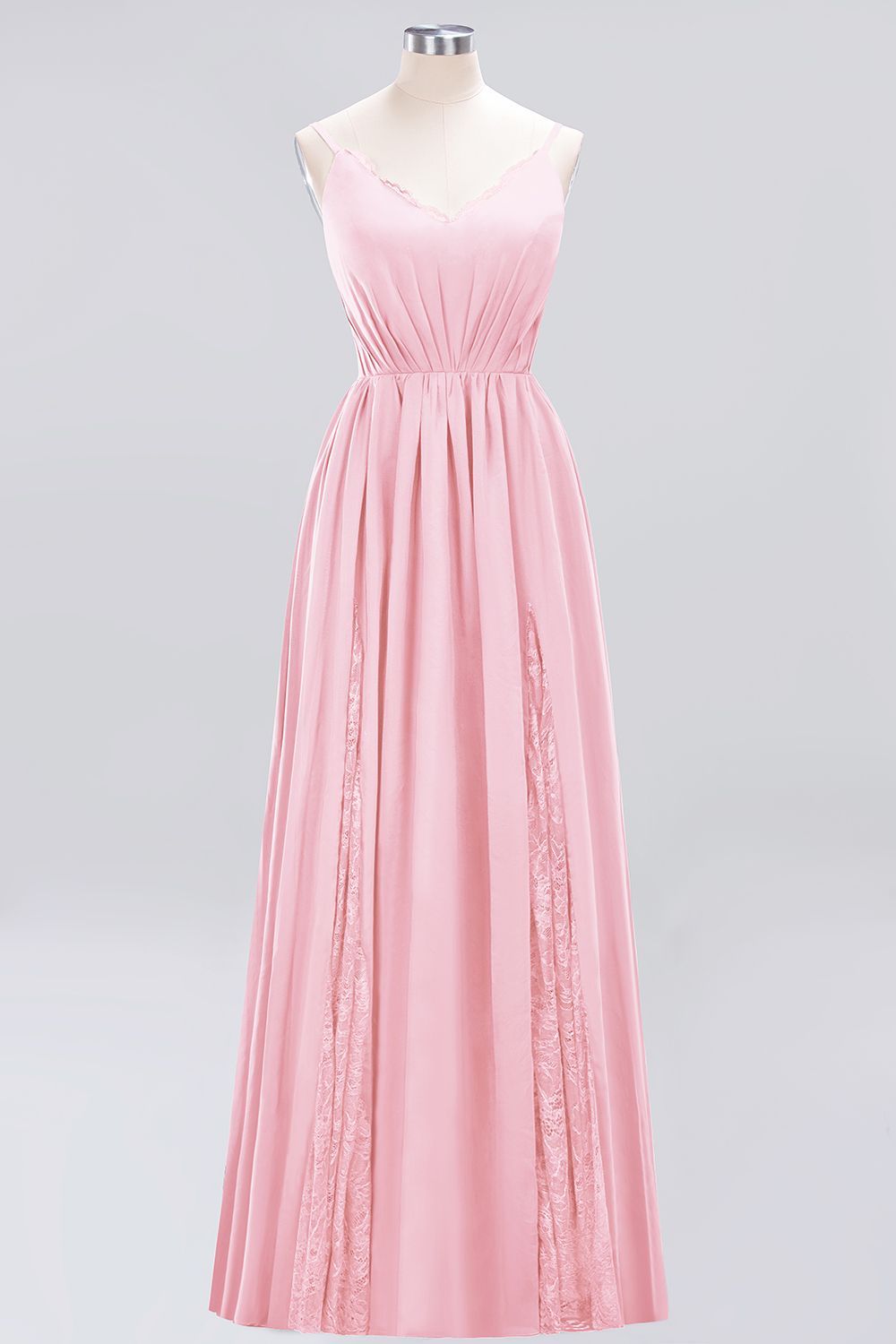 27prom Elegant Spaghetti Straps Long Bridesmaid Dress Lace V-Neck Maid of Honor Dress-27prom
