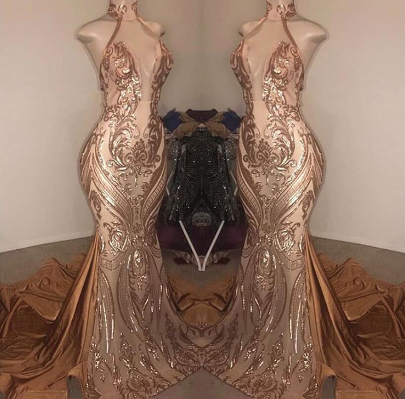 623. Elegant Halter V-Neck Sequins Mermaid Prom Dress