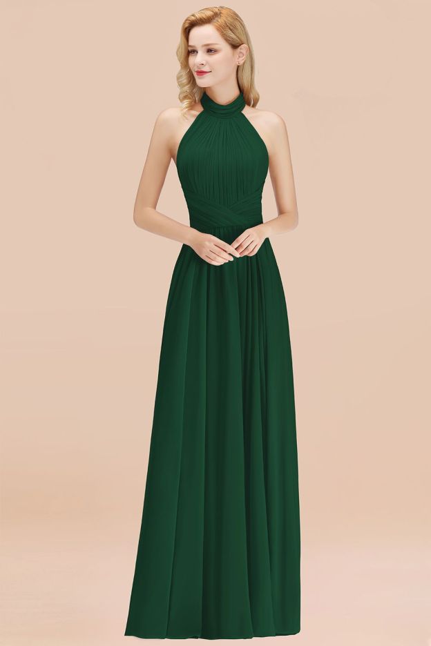 27prom Gorgeous High-Neck Halter Backless Bridesmaid Dress Dusty Rose Chiffon Maid of Honor Dress-27prom