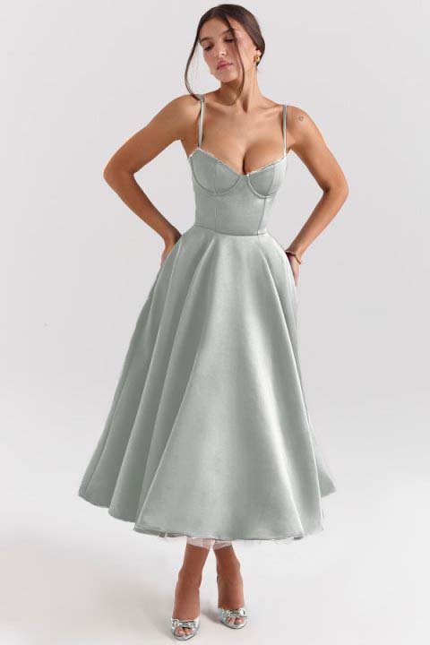 Spaghetti Strap Sweetheart Sleeveless A Line Prom Dress With Tulle