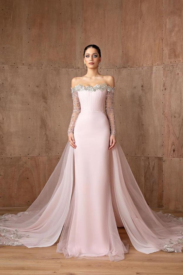 Strapless Long Sleeves Mermaid Long Prom Dress With Appliques