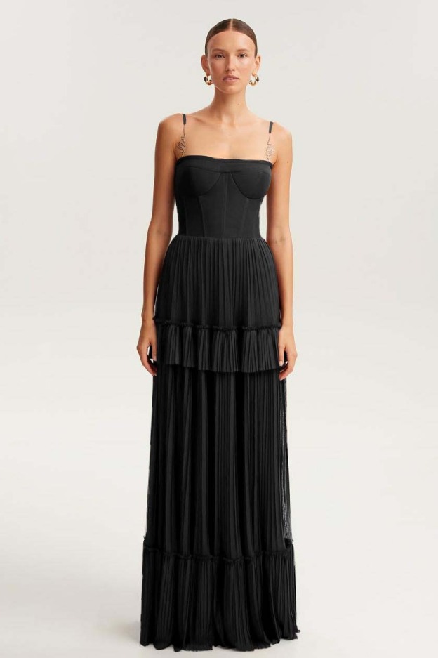 Spaghetti Strap Sleeveless Long Prom Dress With Ruffles