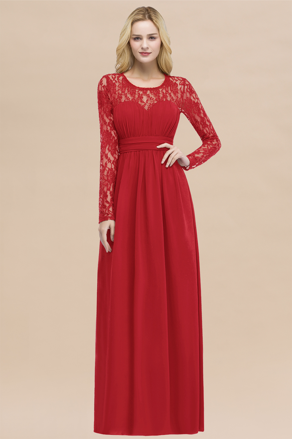 27prom Elegant Lace Burgundy Bridesmaid Dresses Online with Long Sleeves-27prom