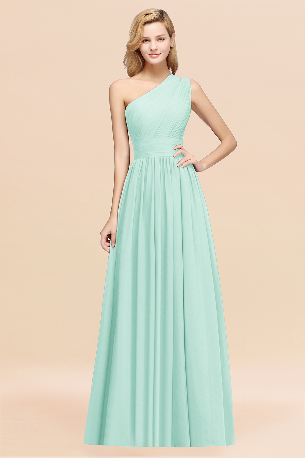 27prom Stylish One-shoulder Sleeveless Long Junior Bridesmaid Dresses Affordable-27prom