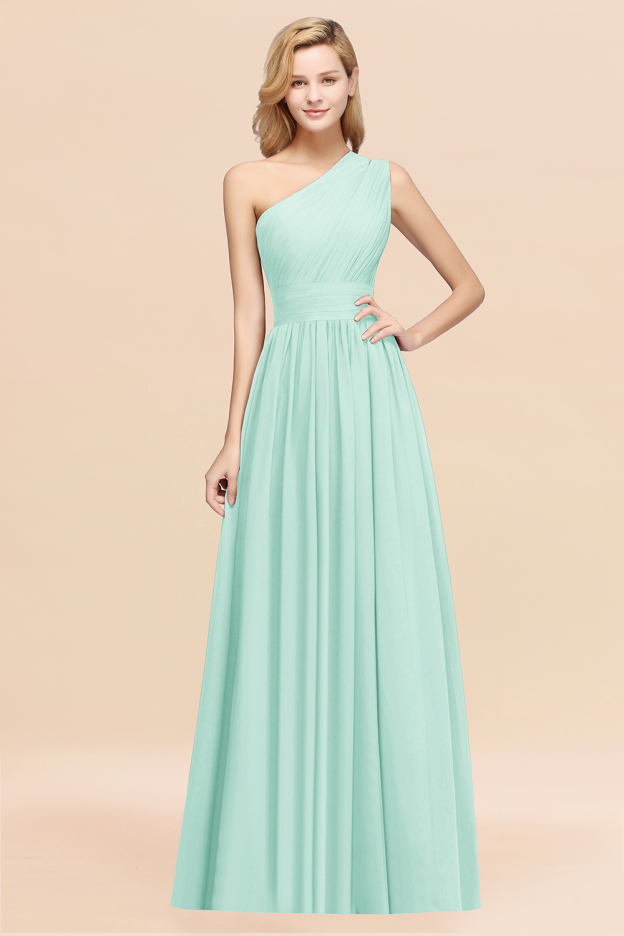27prom Stylish One-shoulder Sleeveless Long Junior Bridesmaid Dresses Affordable-27prom