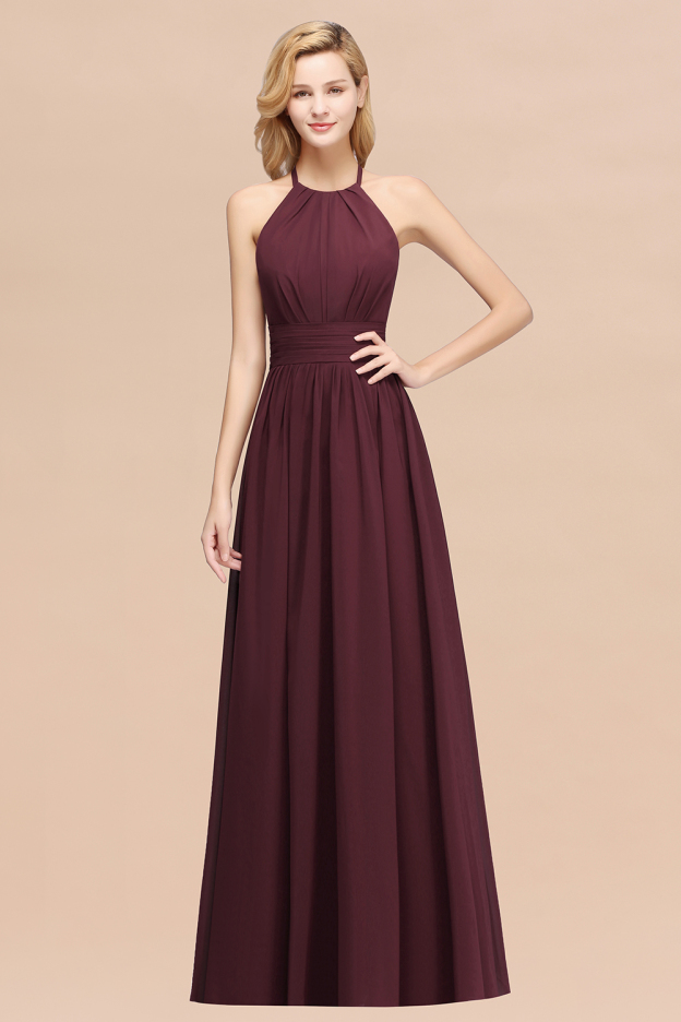 27prom Elegant High-Neck Halter Long Affordable Bridesmaid Dresses with Ruffles-27prom