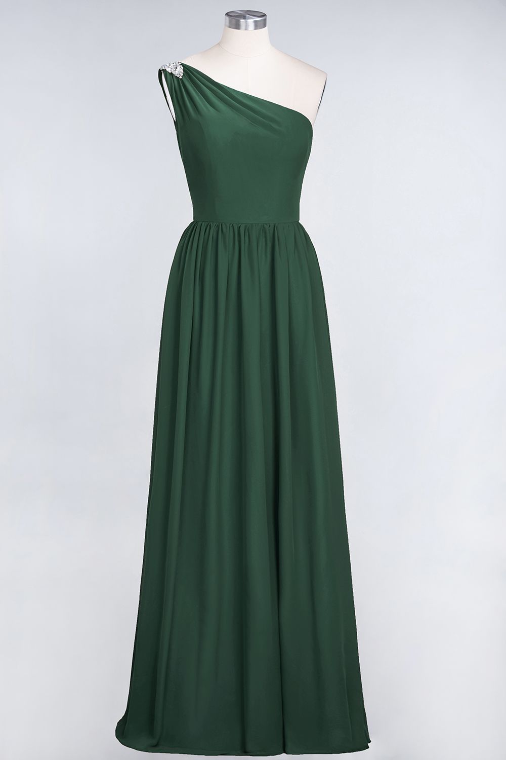 27prom Affordable Chiffon One-Shoulder Ruffle Bridesmaid Dress with Beadings-27prom