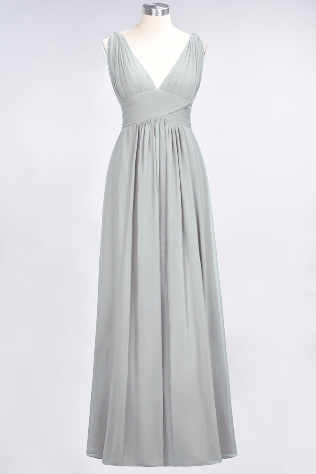 27prom Elegant V-Neck Burgundy Chiffon Affordable Bridesmaid Dress with Ruffle-27prom
