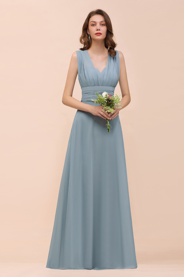 27prom New Arrival Dusty Blue Ruched Long Convertible Bridesmaid Dresses-27prom