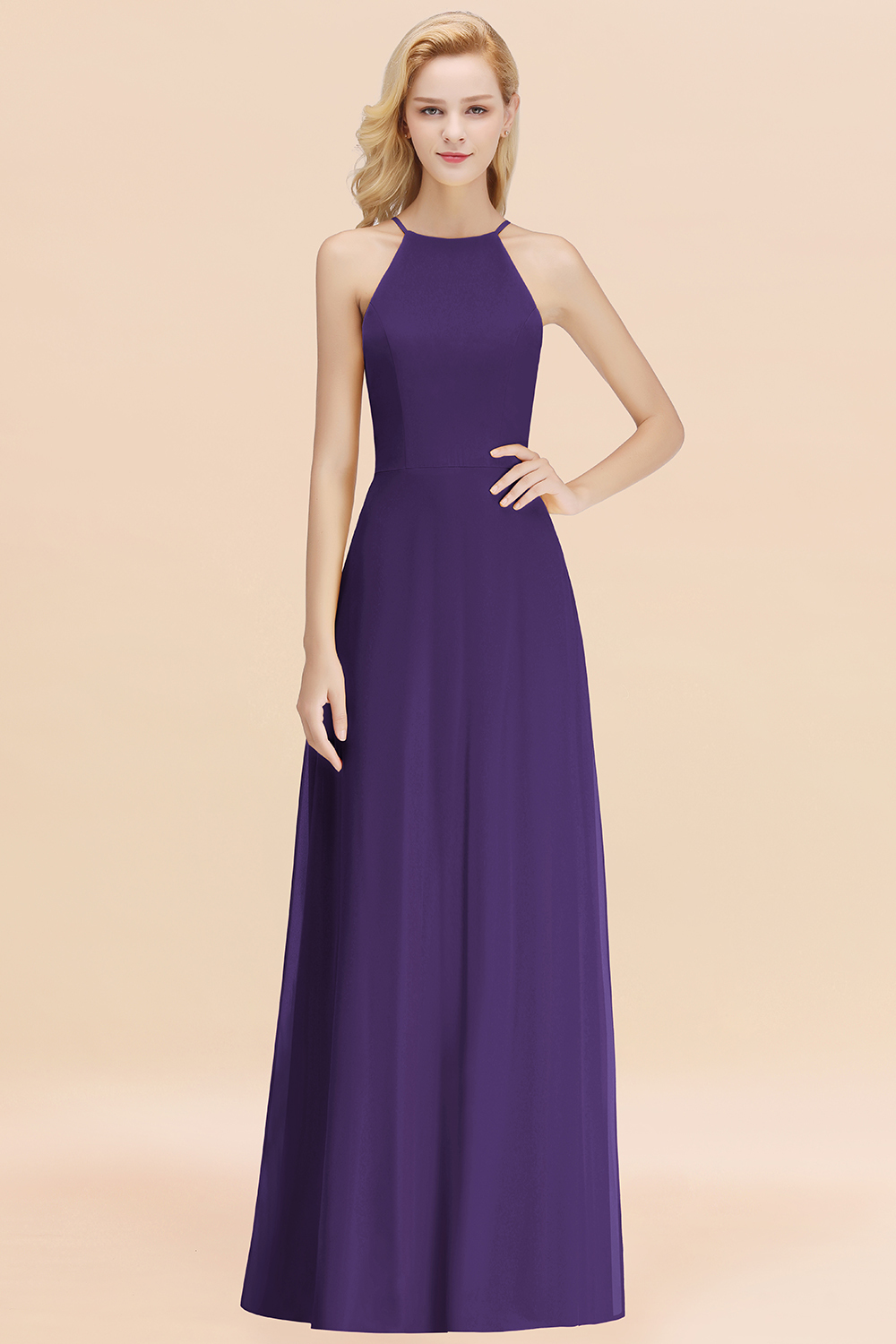 27prom Modest High-Neck Yellow Chiffon Affordable Bridesmaid Dresses Online-27prom