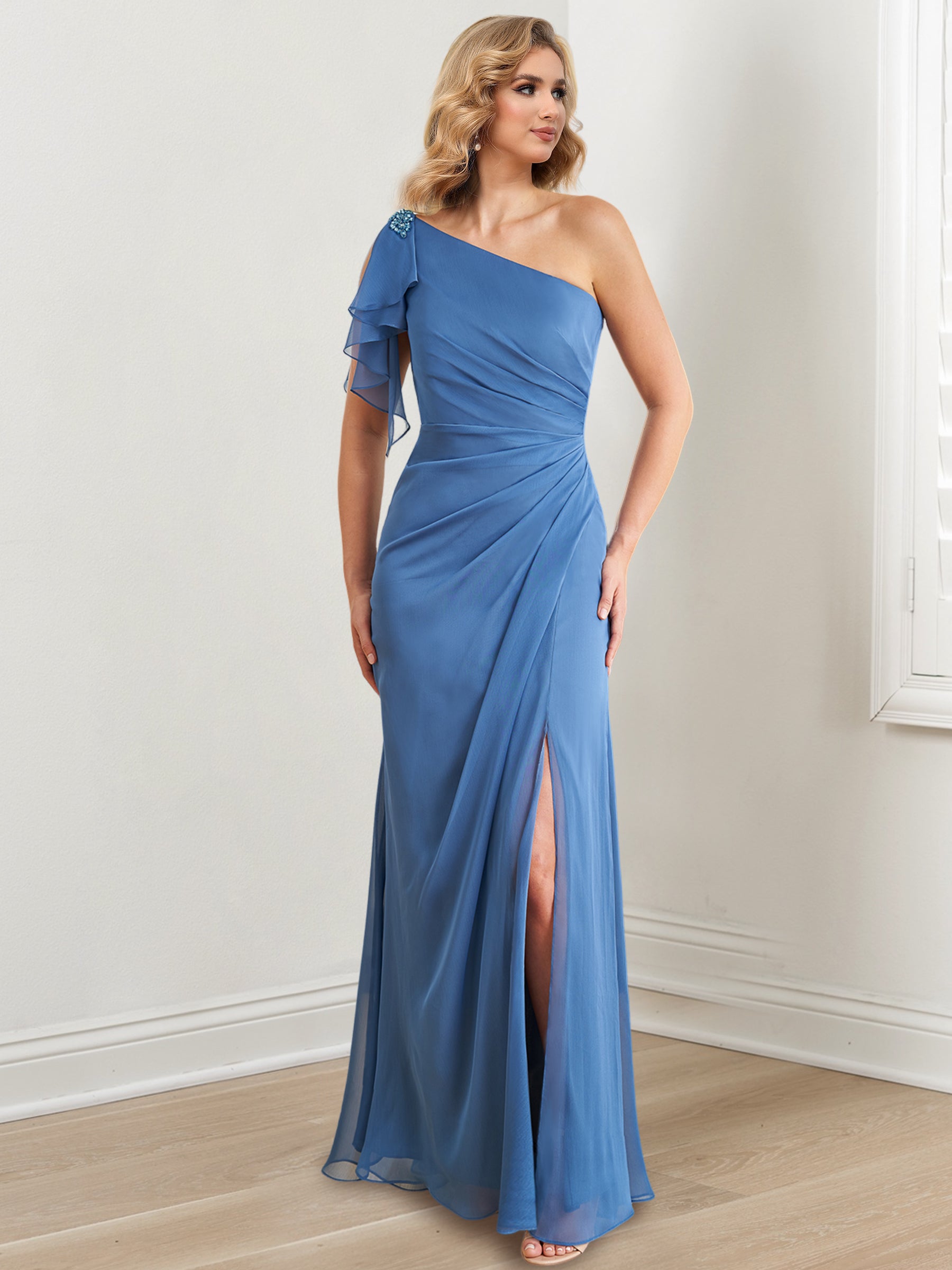 One-Shoulder Floor-Length Sheath/Column Gown for the Mother of the Bride-27prom