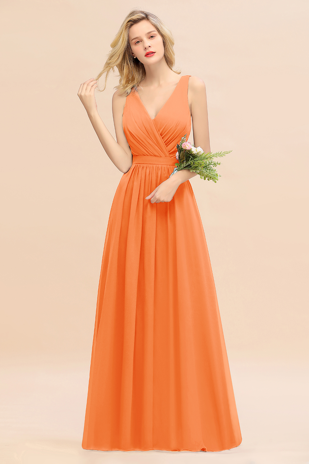 27prom Affordable V-Neck Ruffle Long Grape Chiffon Bridesmaid Dress with Bow-27prom