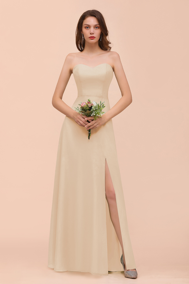 27prom Affordable Strapless Front Slit Long Dusty Sage Bridesmaid Dress-27prom