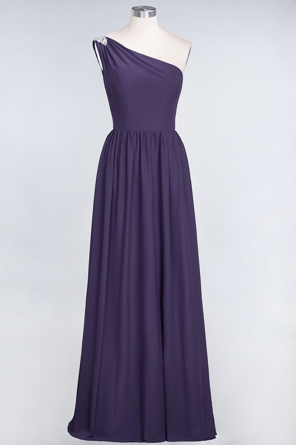 27prom Affordable Chiffon One-Shoulder Ruffle Bridesmaid Dress with Beadings-27prom