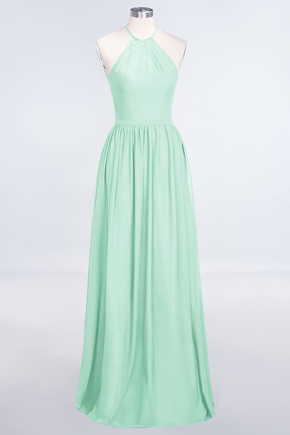 27prom Affordable Halter Sleeveless Long Burgundy Bridesmaid Dress with Ruffle-27prom