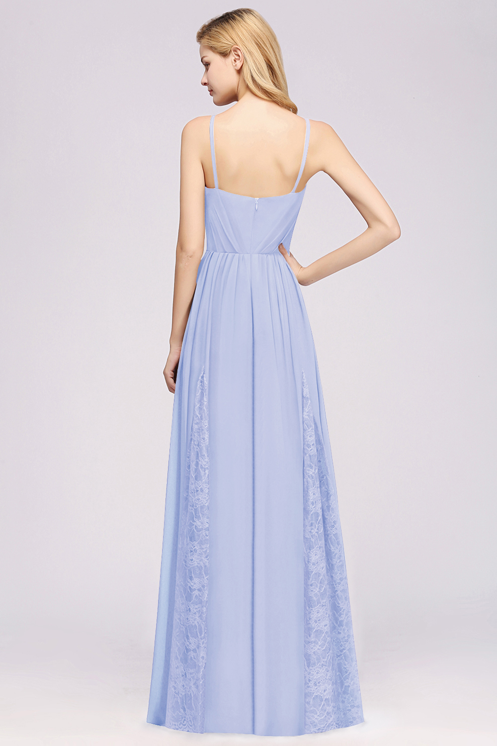 27prom Elegant Spaghetti Straps Long Bridesmaid Dress Lace V-Neck Maid of Honor Dress-27prom