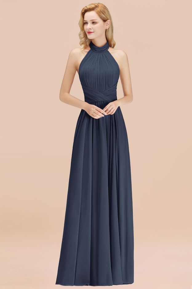 27prom Gorgeous High-Neck Halter Backless Bridesmaid Dress Dusty Rose Chiffon Maid of Honor Dress-27prom