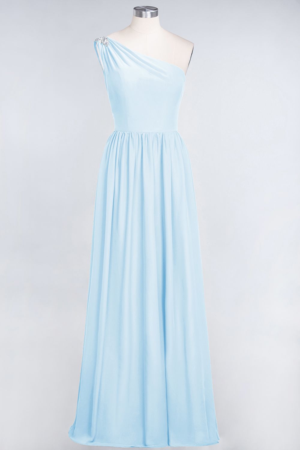27prom Affordable Chiffon One-Shoulder Ruffle Bridesmaid Dress with Beadings-27prom