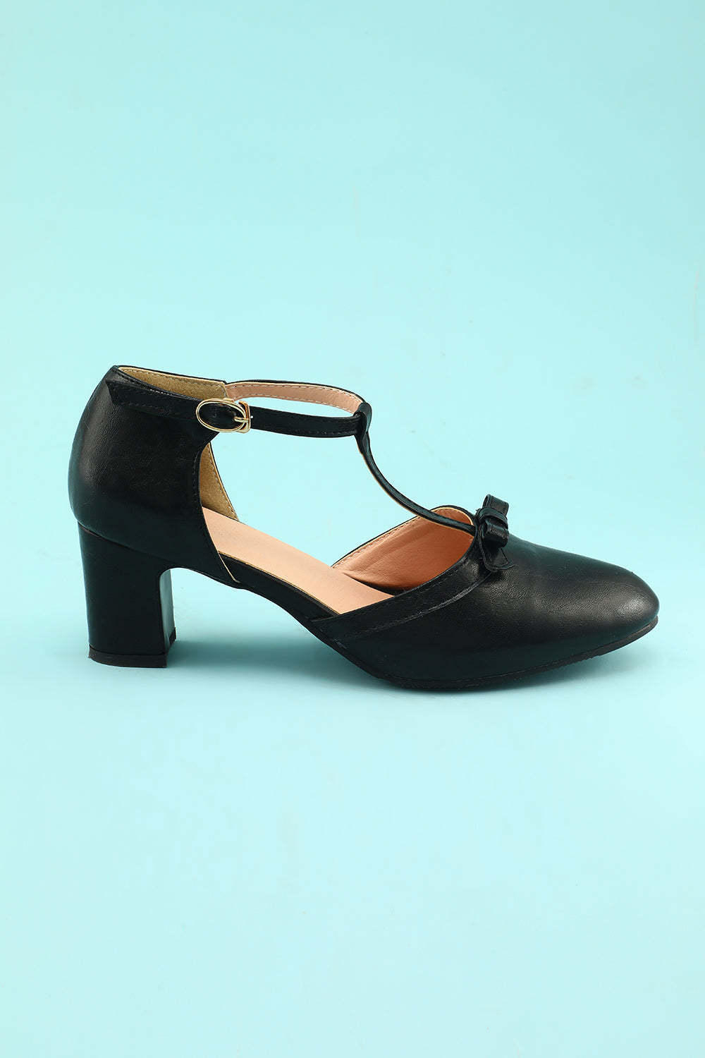 Black Leather Chunky Heels