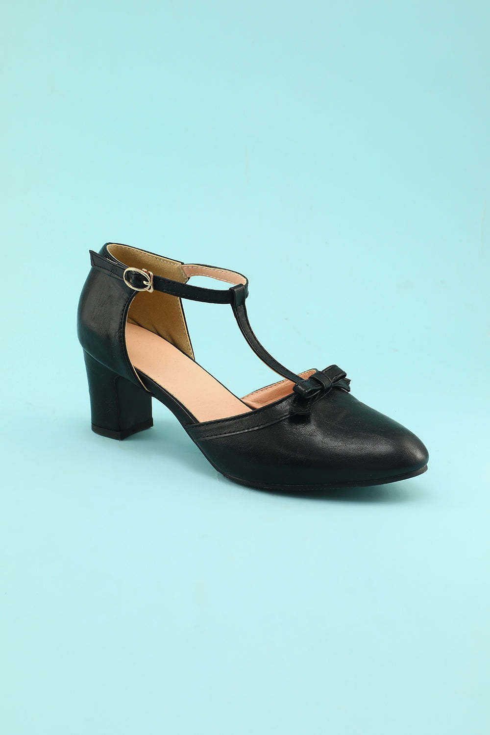 Black Leather Chunky Heels
