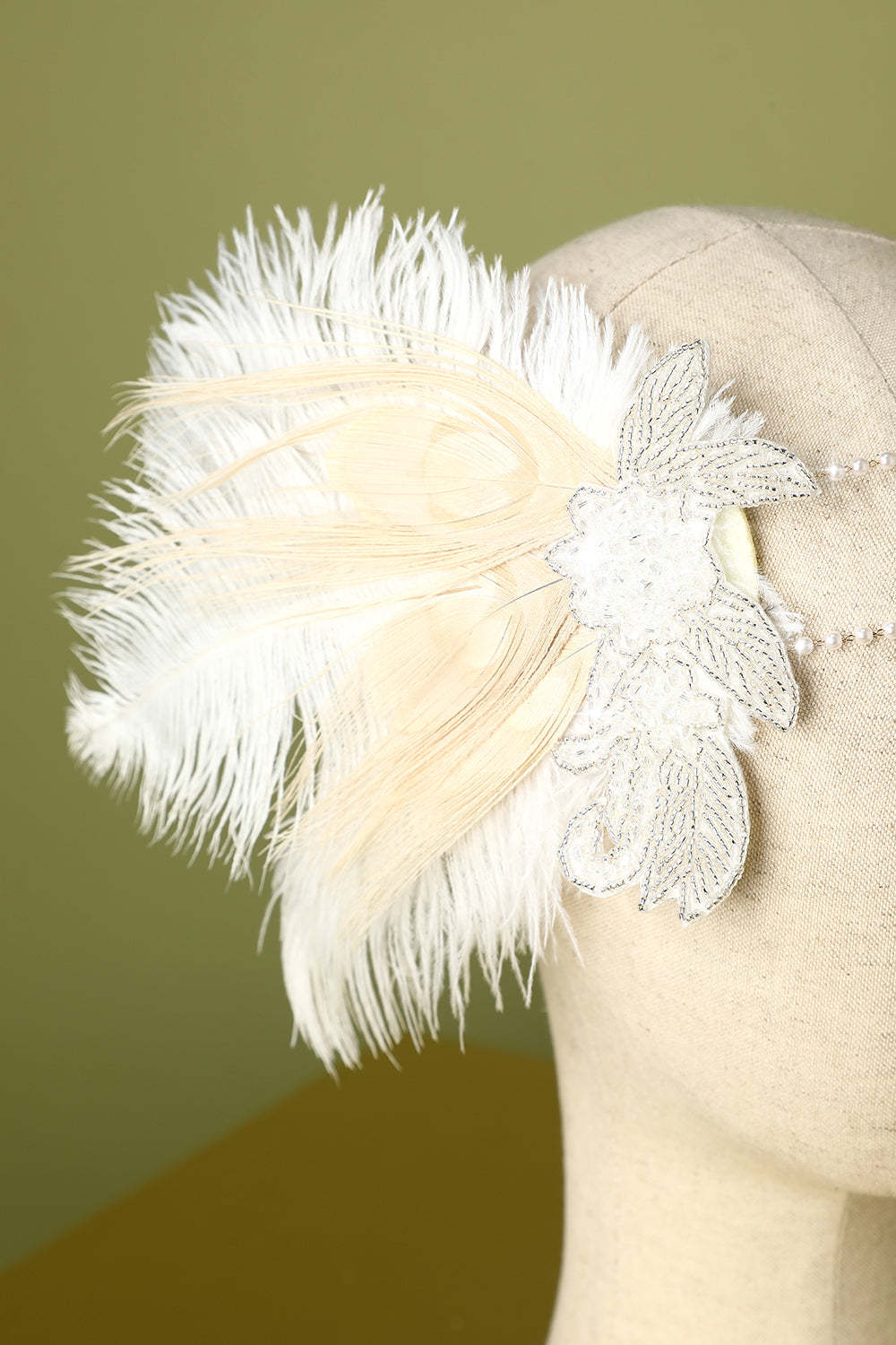 1920s Feather Sequin and Pearl Flapper Headband