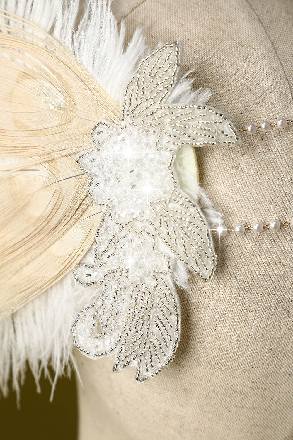 1920s Feather Sequin and Pearl Flapper Headband