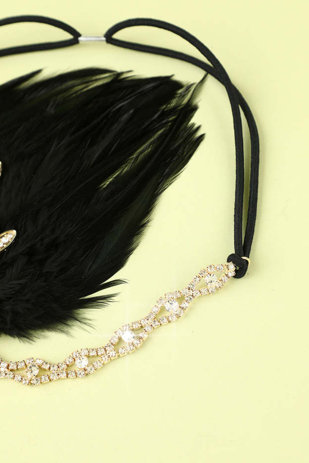 Black Beaded Feather and Pearl Flapper Headband