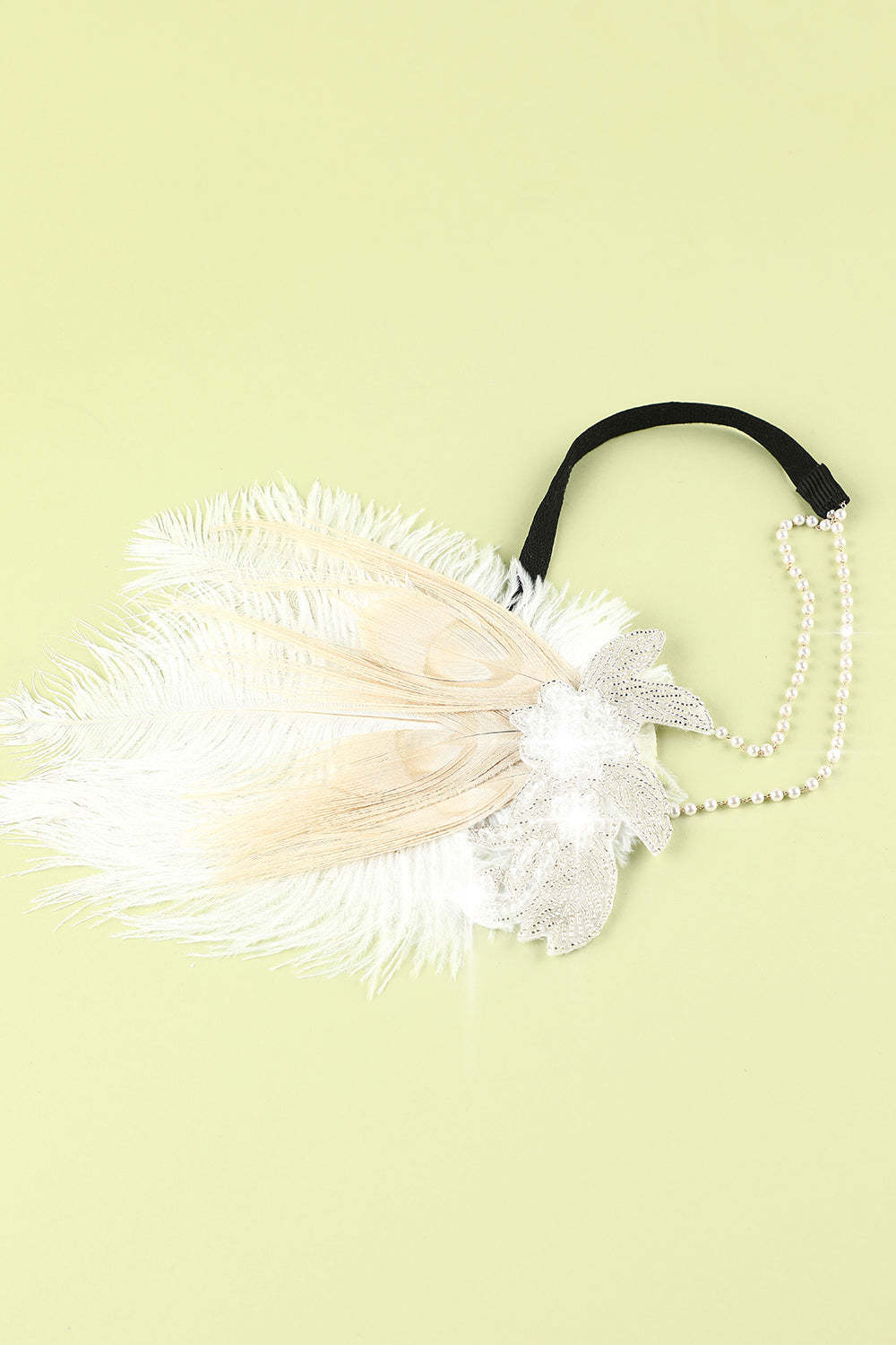 1920s Feather Sequin and Pearl Flapper Headband