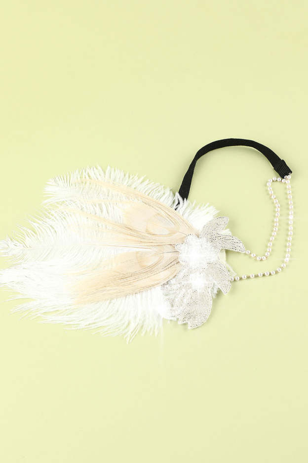 1920s Feather Sequin and Pearl Flapper Headband