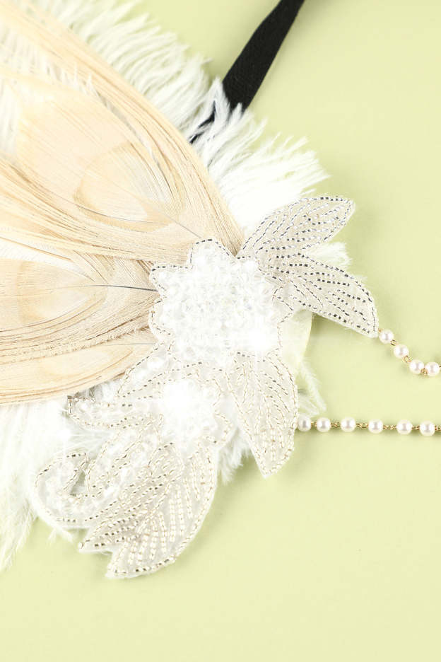 1920s Feather Sequin and Pearl Flapper Headband