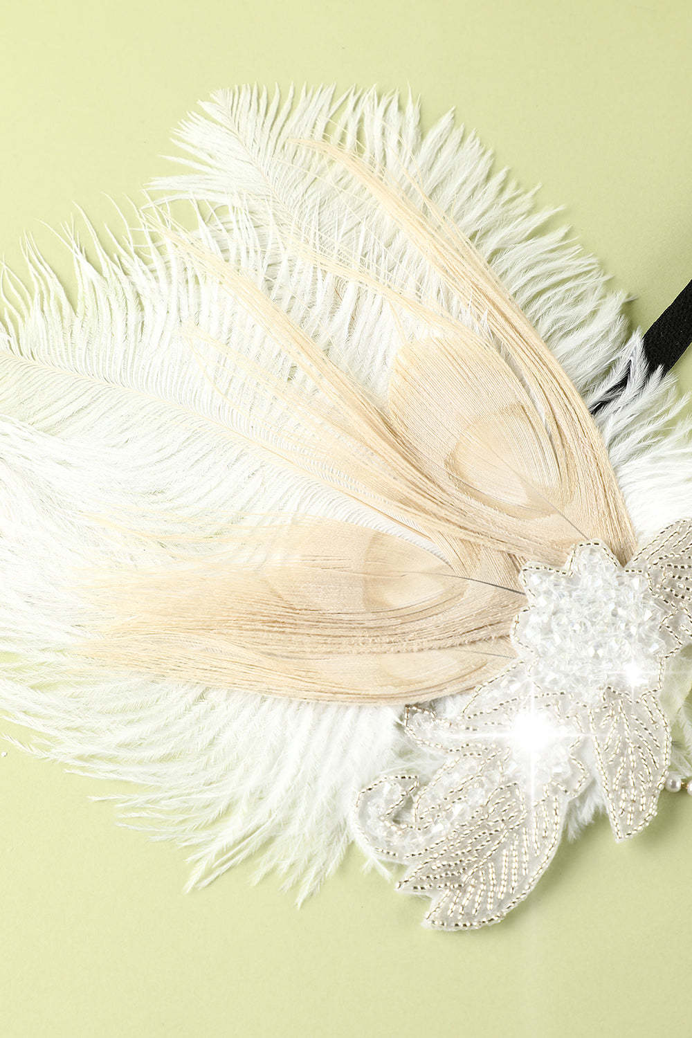1920s Feather Sequin and Pearl Flapper Headband