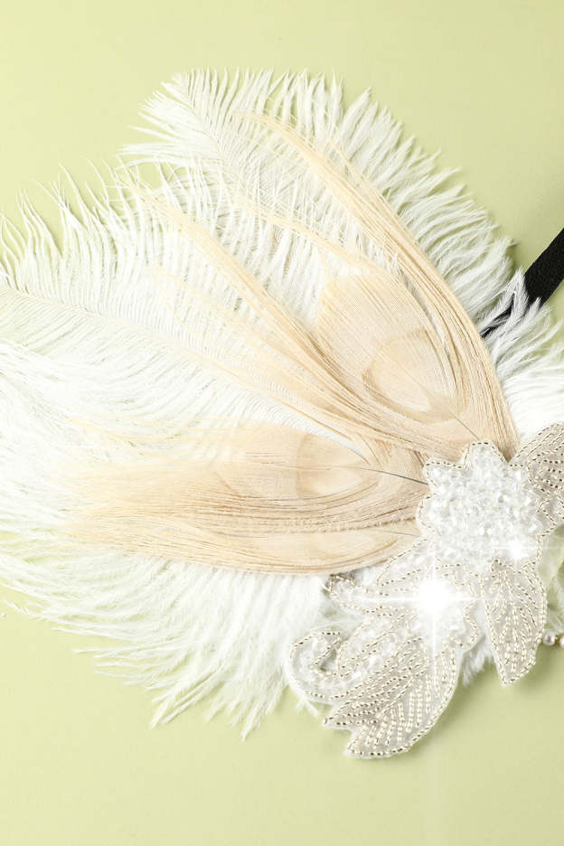 1920s Feather Sequin and Pearl Flapper Headband