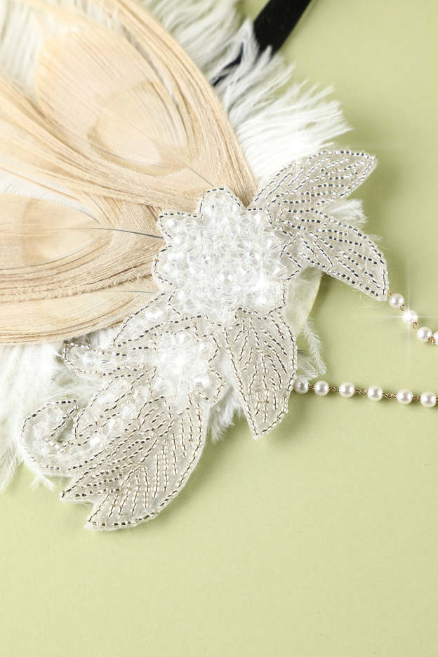 1920s Feather Sequin and Pearl Flapper Headband