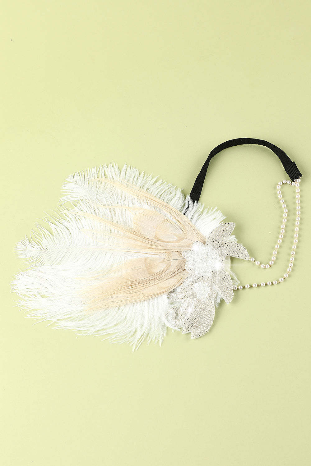 1920s Feather Sequin and Pearl Flapper Headband