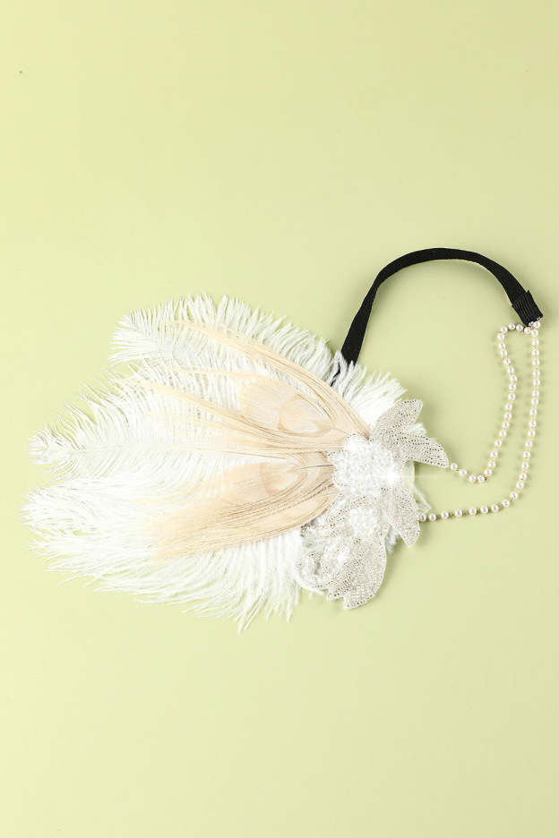 1920s Feather Sequin and Pearl Flapper Headband