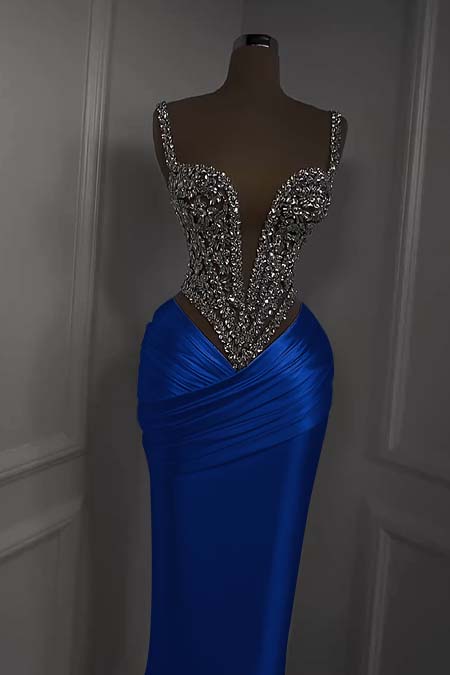 Spaghetti Strap Sweetheart Sleeveless Long Prom Dress With Beading