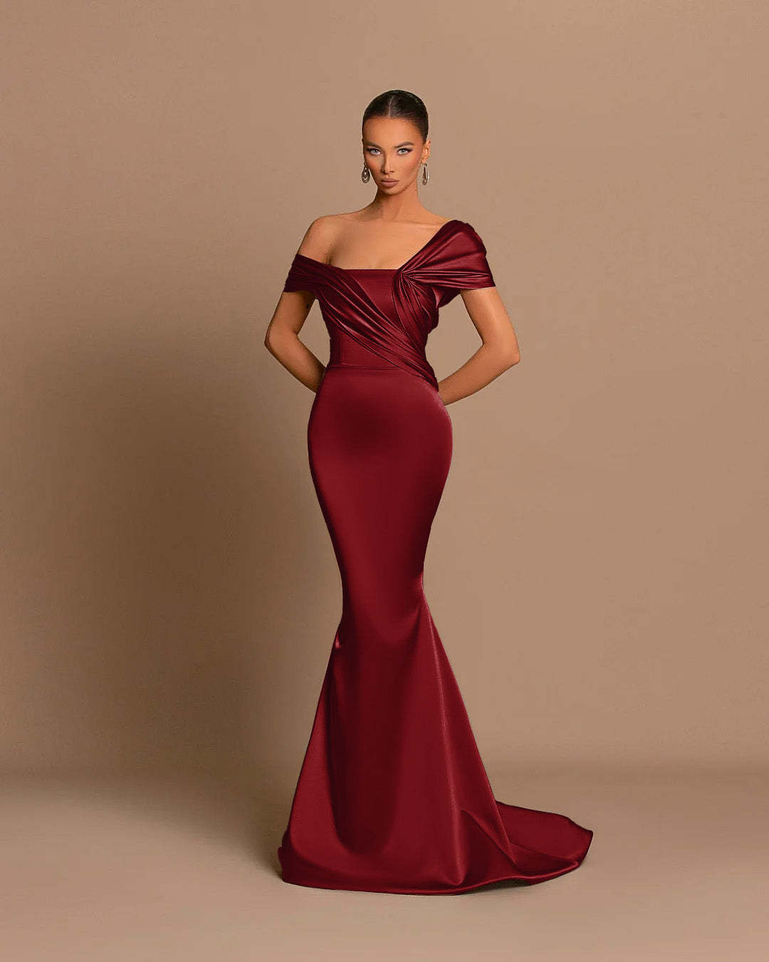 Grey Off-The-Shoulder Evening Dress Bateau Pleated Ball Gown