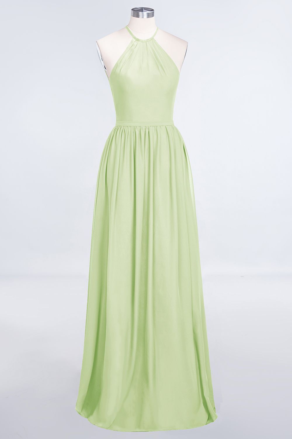 27prom Affordable Halter Sleeveless Long Burgundy Bridesmaid Dress with Ruffle-27prom