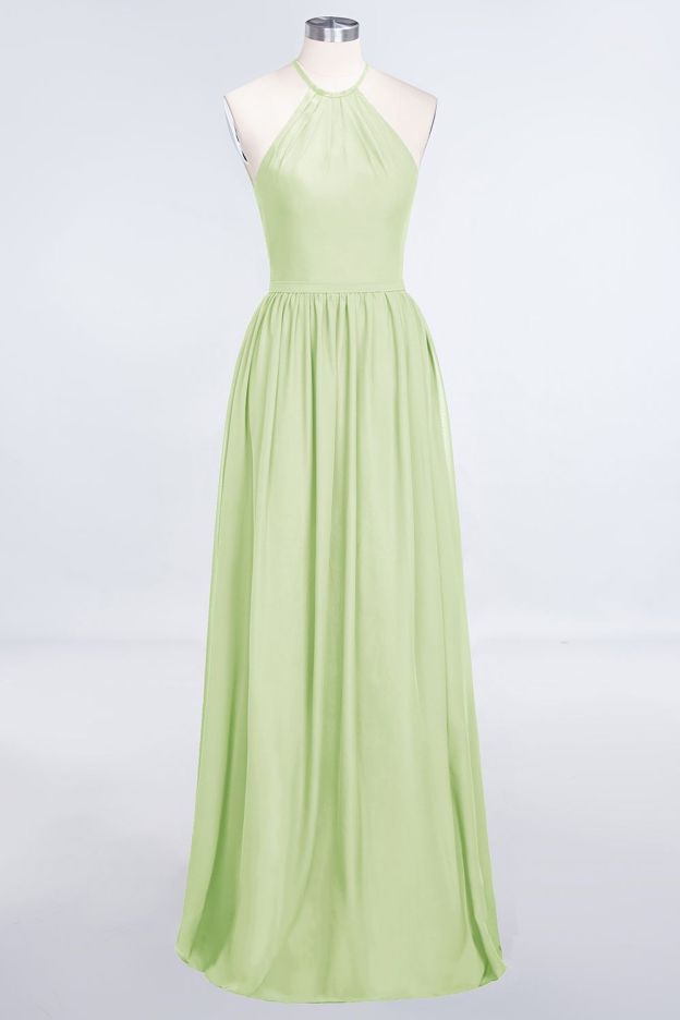 27prom Affordable Halter Sleeveless Long Burgundy Bridesmaid Dress with Ruffle-27prom