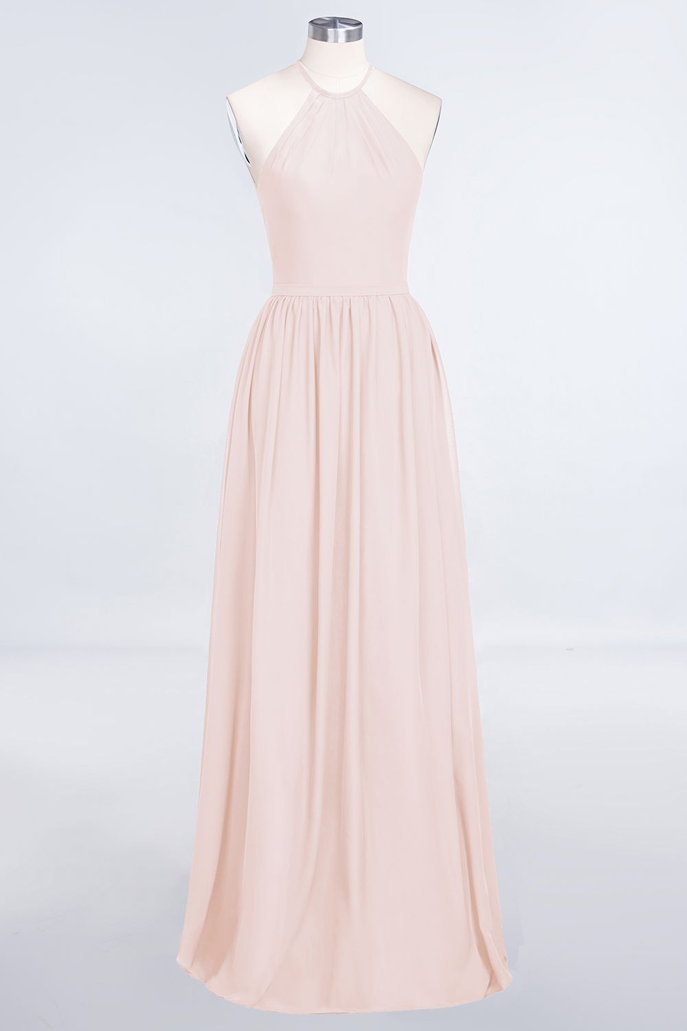 27prom Affordable Halter Sleeveless Long Burgundy Bridesmaid Dress with Ruffle-27prom